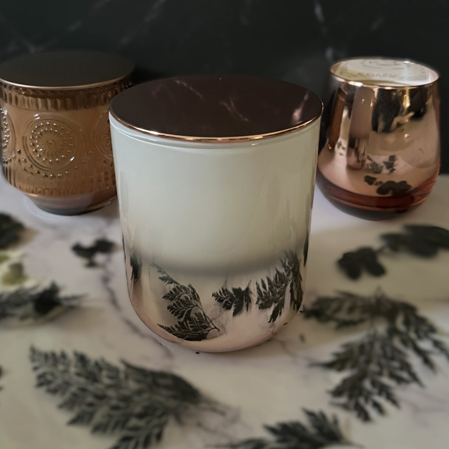 Iced Gingersnap- Metallic Ombre Glass 13 oz Candle (Rose Gold / White)