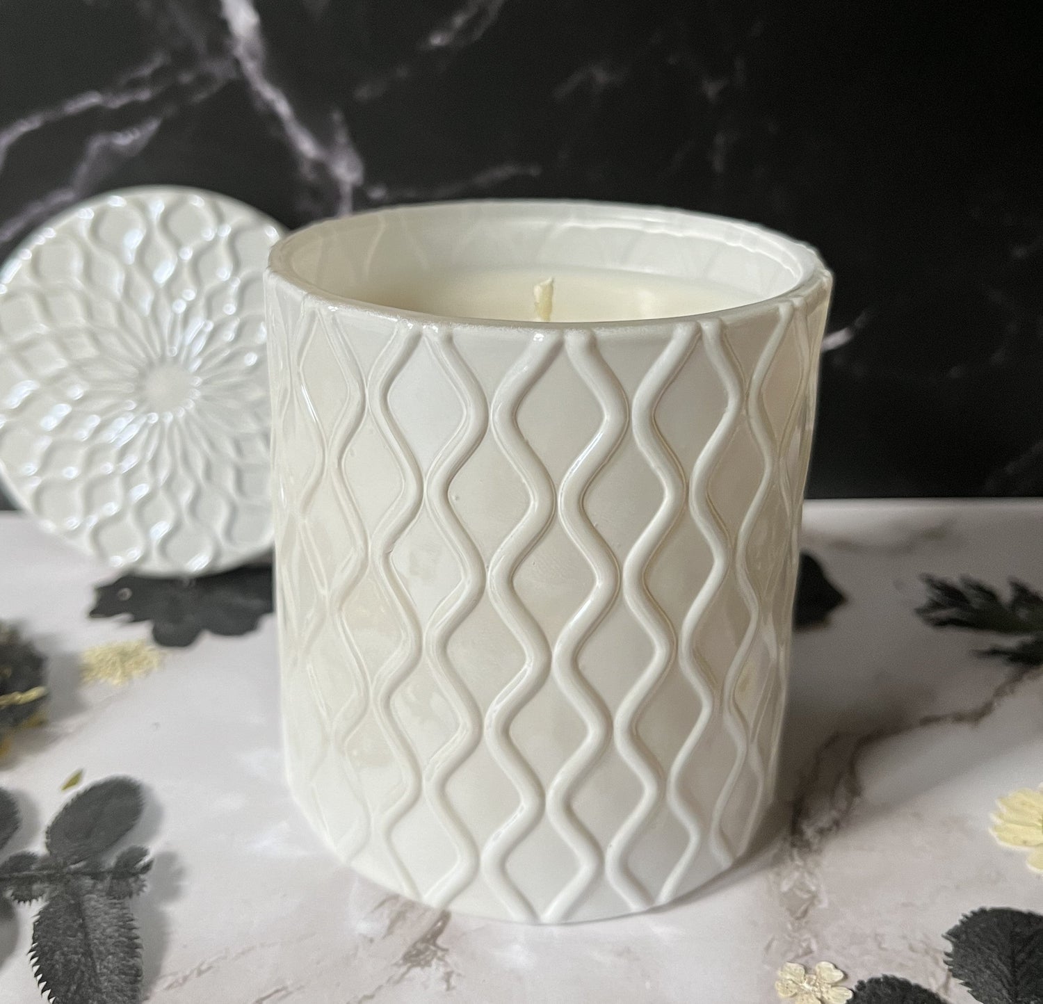 Embellished Waves 8 oz Candle (White)