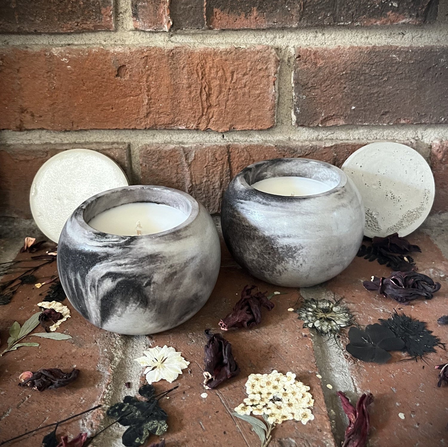 Handcrafted Petite Round Concrete/Stone 3.5 oz Candle (Set of Two)