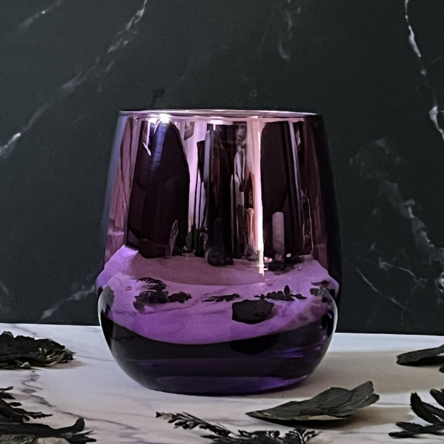 Stemless Wine Glass 9.5 oz Candle (Purple)