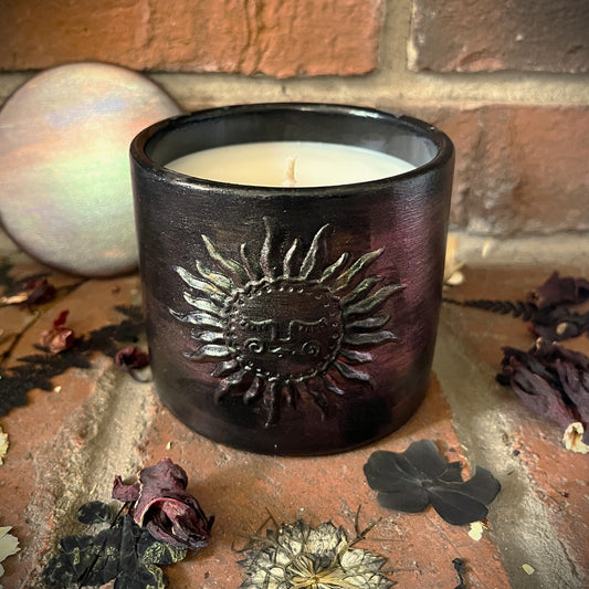 Coconut Milk & Sandalwood- Handcrafted Enchanted Sun Concrete/Stone 9 oz Candle (Bronze)