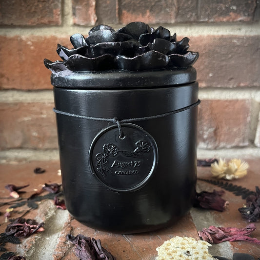 Black Currant & Jasmine- Handcrafted Elegant Bloom Concrete/Stone 13.5 oz Candle (Midnight Purple)