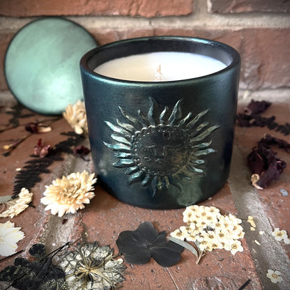 Himalayan Bamboo- Handcrafted Enchanted Sun Concrete/Stone 9 oz Candle (Green)