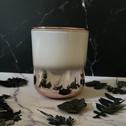 Spiced Chestnut- Metallic Ombre Glass 13 oz Candle (Rose Gold / White)