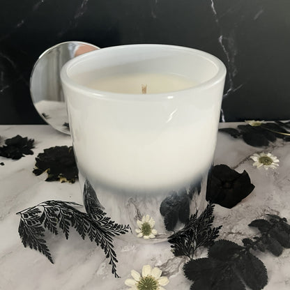 Arctic Ivy- Metallic Ombre Glass 13 oz Candle (Silver / White)