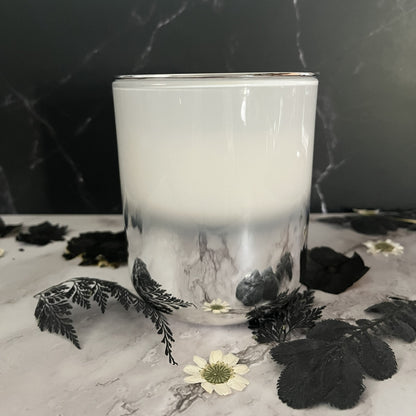Arctic Ivy- Metallic Ombre Glass 13 oz Candle (Silver / White)