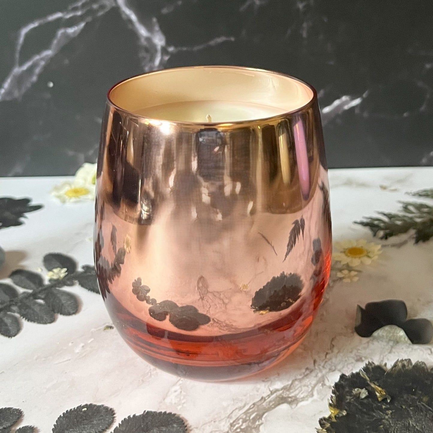 Butterscotch Bourbon- Stemless Wine Glass 9.5 oz Candle (Rose Gold)