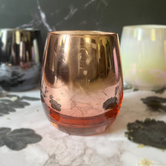 Butterscotch Bourbon- Stemless Wine Glass 9.5 oz Candle (Rose Gold)