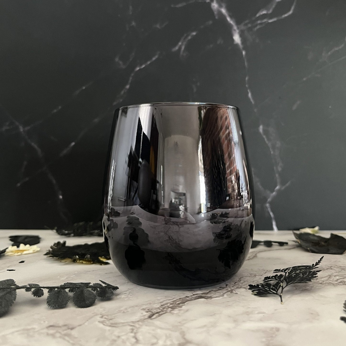 Moonflower Essence- Stemless Wine Glass 9.5 oz Candle (Black)