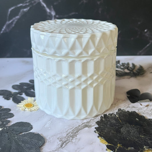 Coconut Milk & Sandalwood- Retro Glass 7 oz Candle (White)