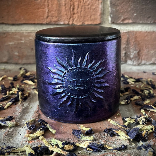 Black Currant & Jasmine- Handcrafted Enchanted Sun Concrete/Stone 9 oz Candle (Purple/Indigo)