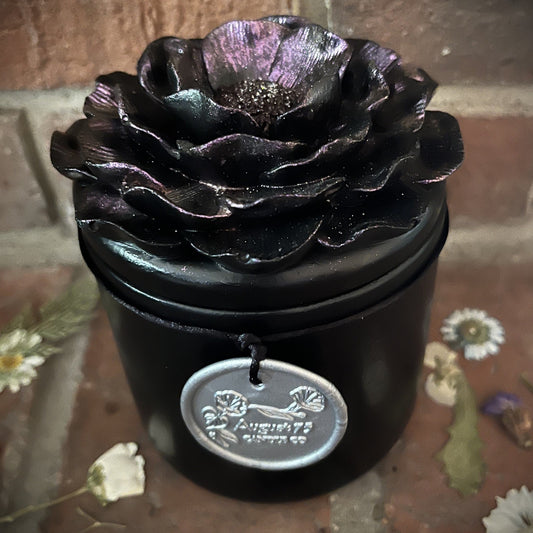 Black Currant & Jasmine- Handcrafted Elegant Bloom Concrete/Stone 13.5 oz Candle (Midnight Purple)