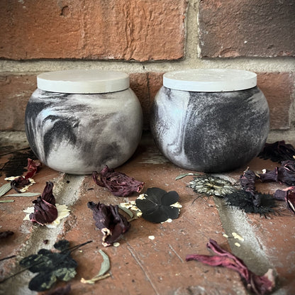 Seaside Orchard- Handcrafted Petite Round Concrete/Stone 3.5 oz Candle- Set of Two (Ombre Gray)