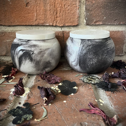 Himalayan Bamboo- Handcrafted Petite Round Concrete/Stone 3.5 oz Candle- Set of Two (Ombre Gray)