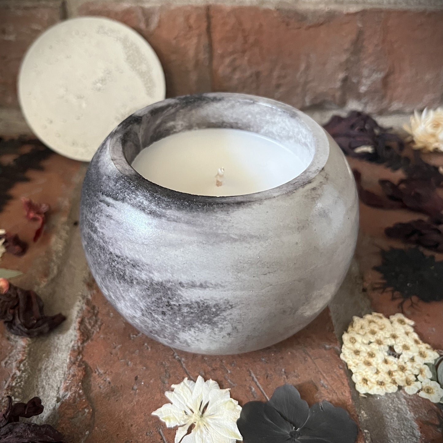 Seaside Orchard- Handcrafted Petite Round Concrete/Stone 3.5 oz Candle- Set of Two (Ombre Gray)