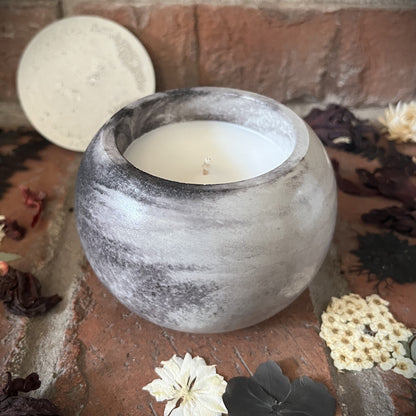 Seaside Orchard- Handcrafted Petite Round Concrete/Stone 3.5 oz Candle- Set of Two (Ombre Gray)