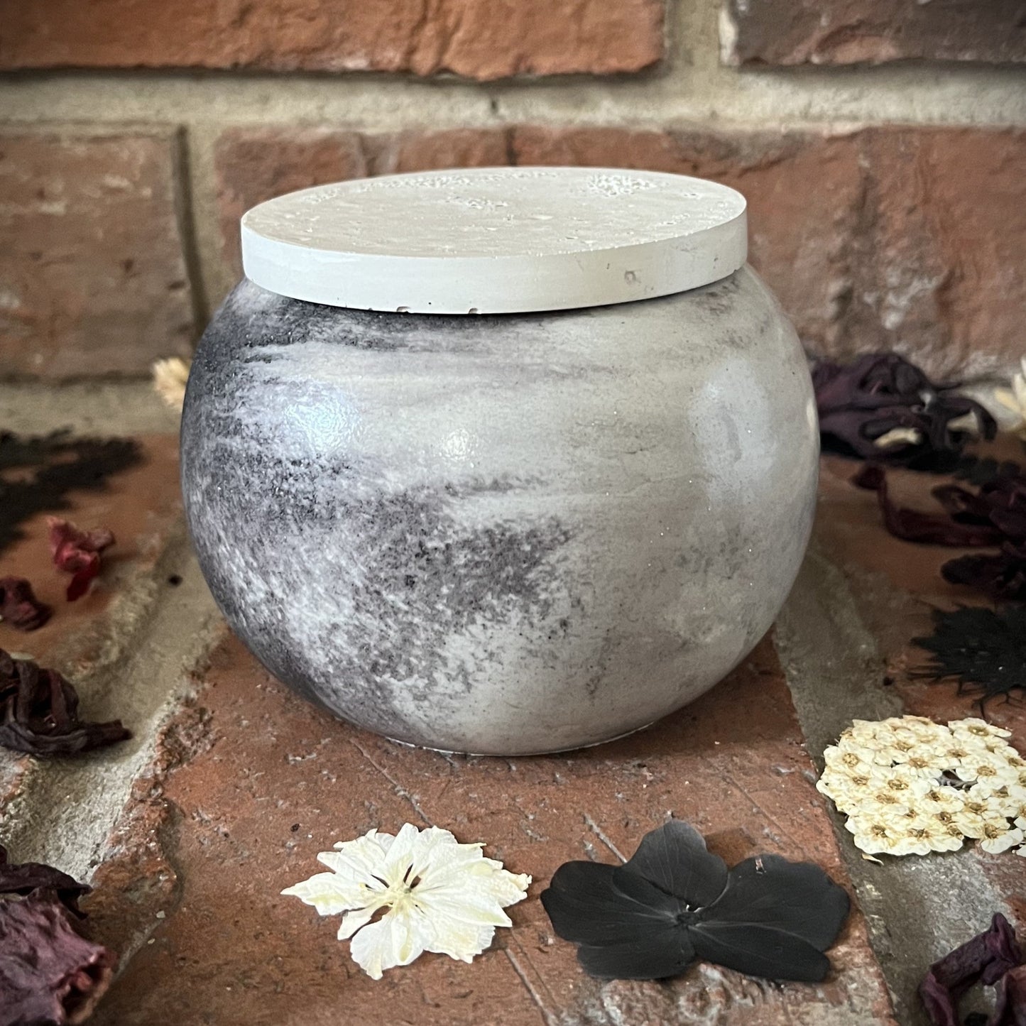 Seaside Orchard- Handcrafted Petite Round Concrete/Stone 3.5 oz Candle- Set of Two (Ombre Gray)