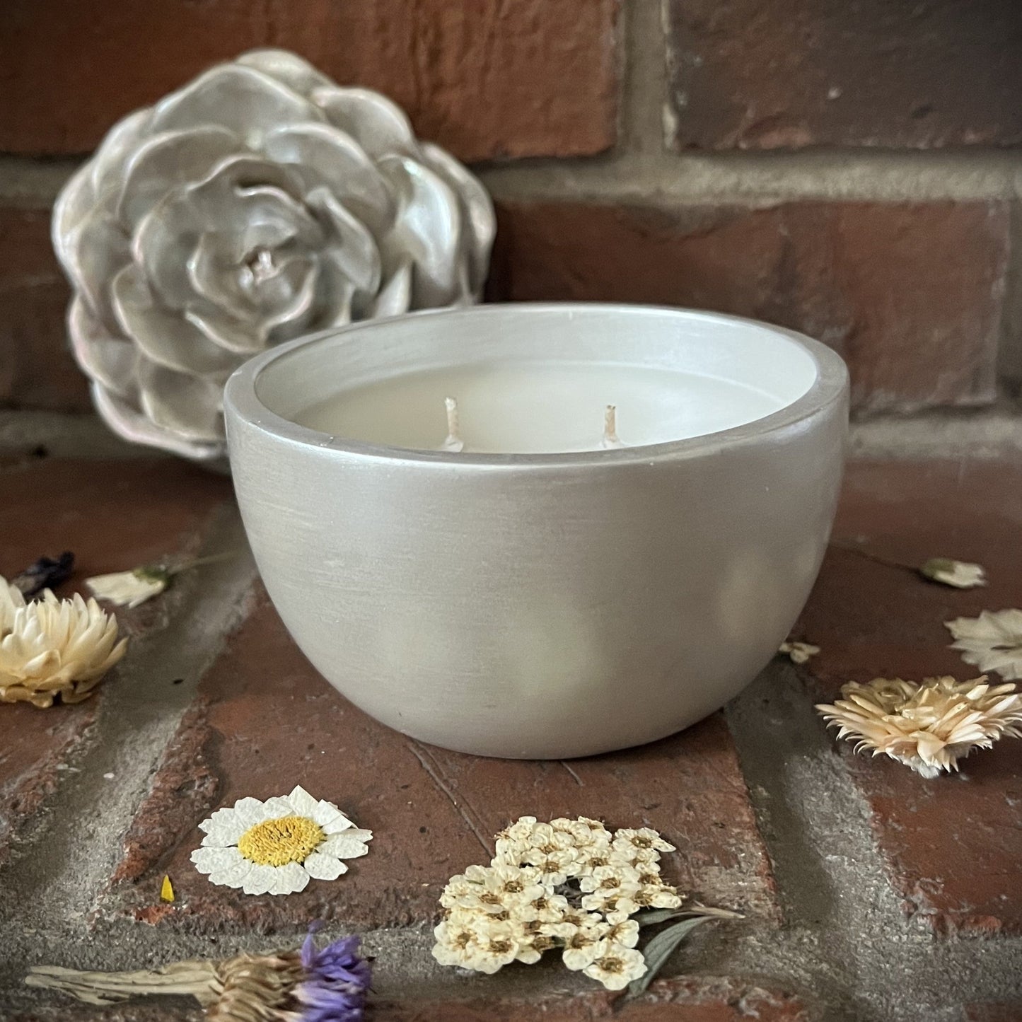 Pennsylvania Meadows- Handcrafted Petite Bloom Concrete/Stone 6 oz Candle (Silver Cream)
