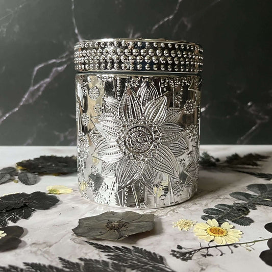 Himalayan Bamboo- Metallic Lotus Glass 9.5 oz Candle (Silver)