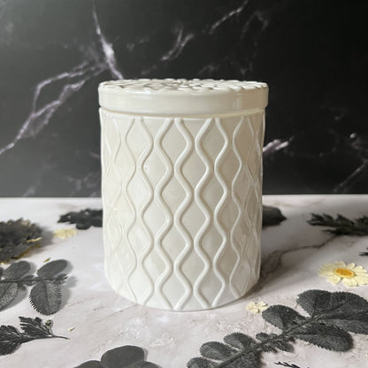 Coconut Milk & Sandalwood- Embellished Waves 8 oz Candle (White)