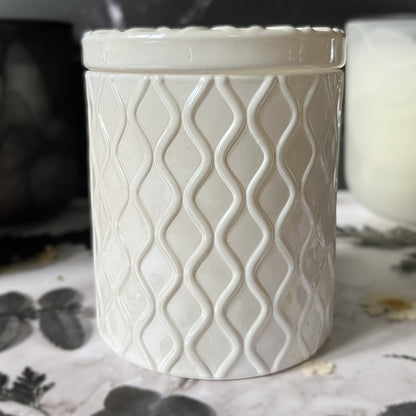 Coconut Milk & Sandalwood- Embellished Waves 8 oz Candle (White)