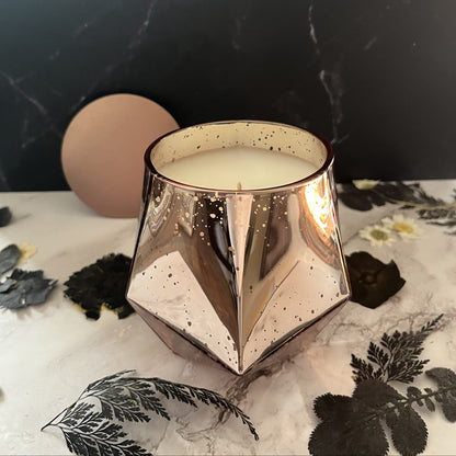 Butterscotch Bourbon- Chic Hexagon 14.75 oz Candle (Speckled Rose Gold)