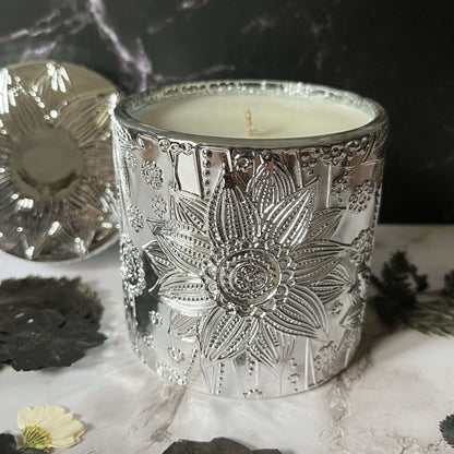 Vanilla Orchid- Metallic Lotus Glass 9.5 oz Candle (Silver)