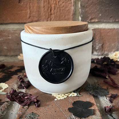 Coconut Milk & Sandalwood- Handcrafted Rustic Swirl Concrete 8 oz Candle (Cream/White with Brown Pine Wooden Lid)