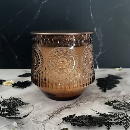 Nutmeg & Spice- Embossed Circles 9.5 oz Candle (Amber)