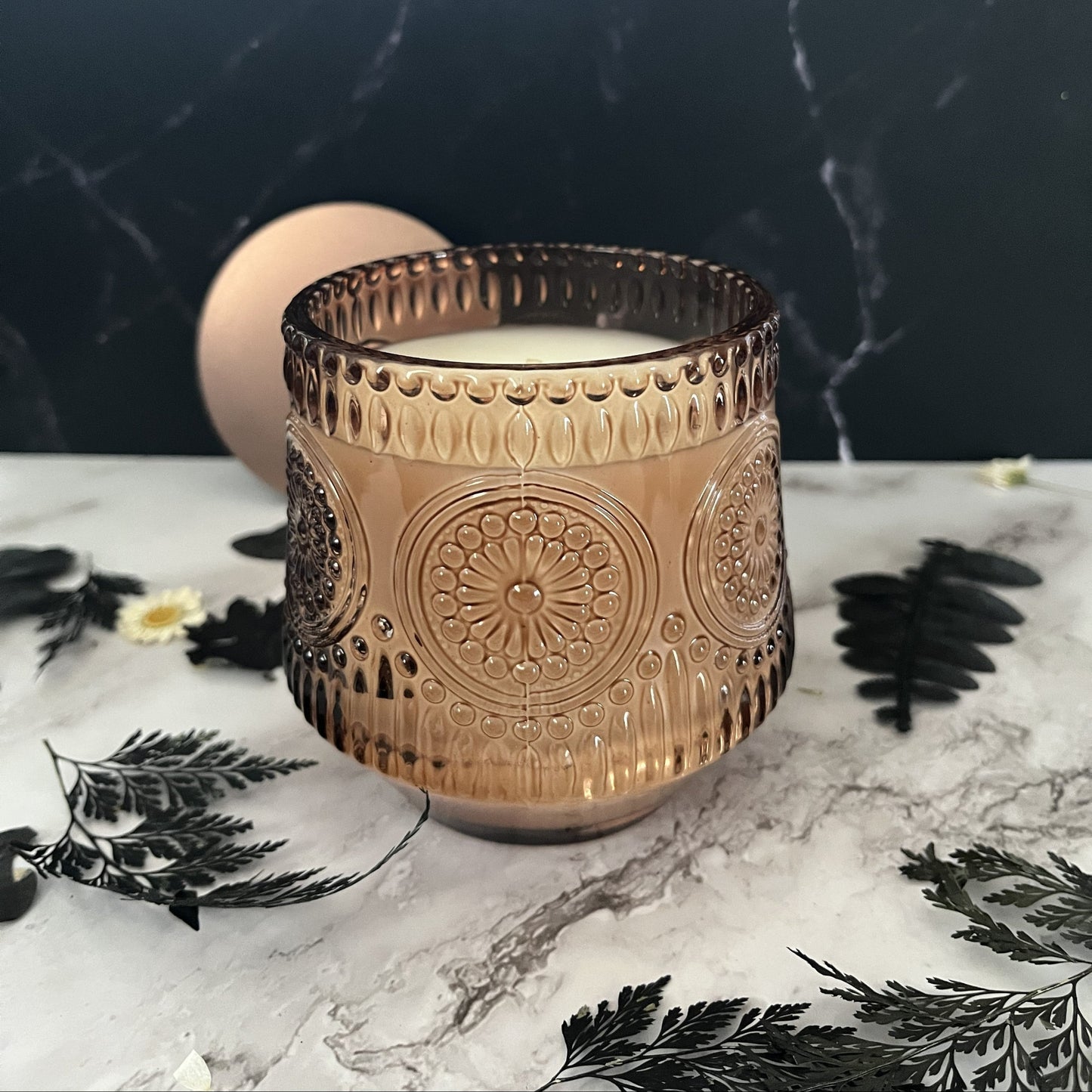 Nutmeg & Spice- Embossed Circles 9.5 oz Candle (Amber)