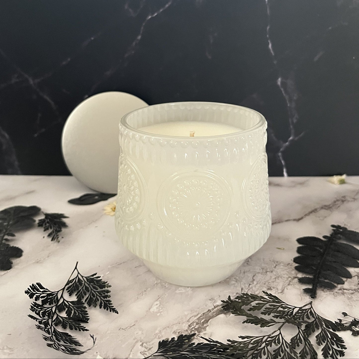 First Snowfall- Embossed Circles 9.5 oz Candle (White)