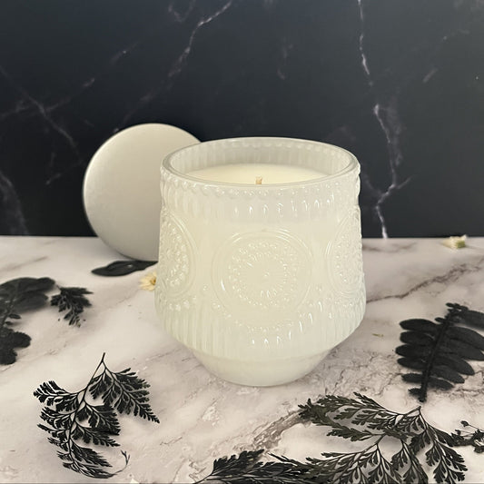 Arctic Ivy- Embossed Circles 9.5 oz Candle Candle (White)