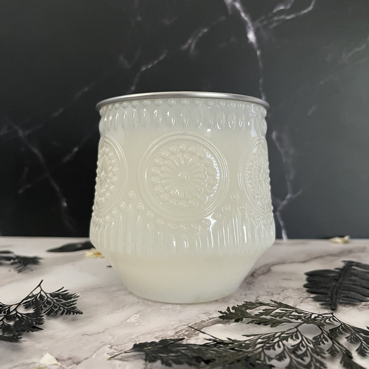 First Snowfall- Embossed Circles 9.5 oz Candle (White)