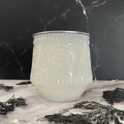 First Snowfall- Embossed Circles 9.5 oz Candle (White)
